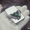 ZIPPO CHÍNH HÃNG HOA VĂN MẠ BẠC ĐÍNH ĐÁ NGỌC LAM